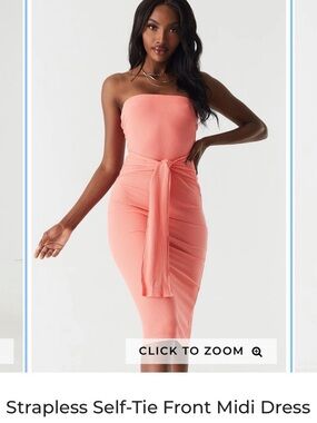 Charlotte Russe Strapless Self-Tie Midi Dress - Coral Pink